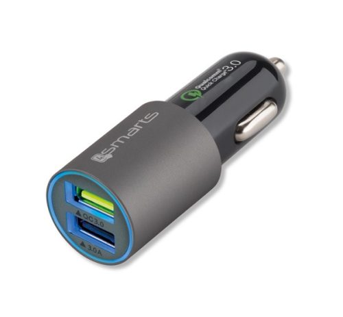 4smarts Rapid autós gyorstöltő adapter 2XUSB, QC 3.0, 3.1A, 30W matt-szürke