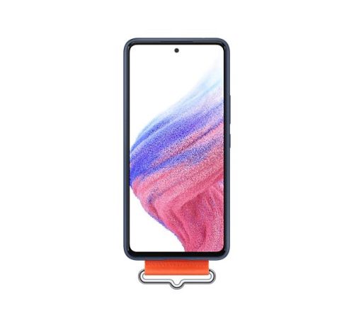 Samsung Galaxy A53 5G Silicone Cover with Strap, gyári szilikon tok szíjjal, sötétkék, EF-GA536TN