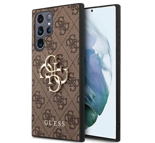 Guess PU 4G Metal Logo Samsung Galaxy S22 Ultra hátlap tok, barna