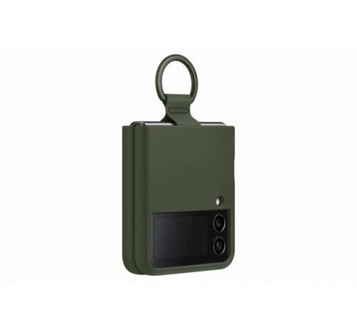 Samsung Galaxy Z Flip4 Silicone Cover with Ring, gyári szilikon tok gyűrűvel, khaki, EF-PF721TG