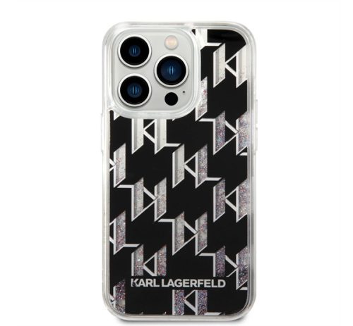 Karl Lagerfeld Liquid Glitter Monogram Apple iPhone 14 Pro hátlap tok, fekete