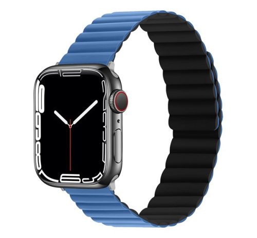 Phoner Rever Apple Watch forgatható mágneses szilikon szíj, 49/45/44/42mm, M/L, kék/fekete