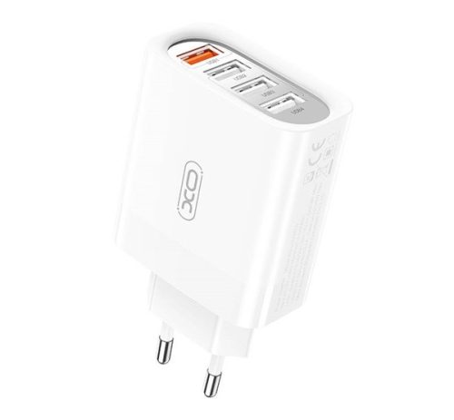 XO L100 hálózati gyorstöltő adapter, 4xUSB, 2.4A, fehér