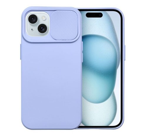 Slide Apple iPhone 15 kameravédős szilikon tok, lavender