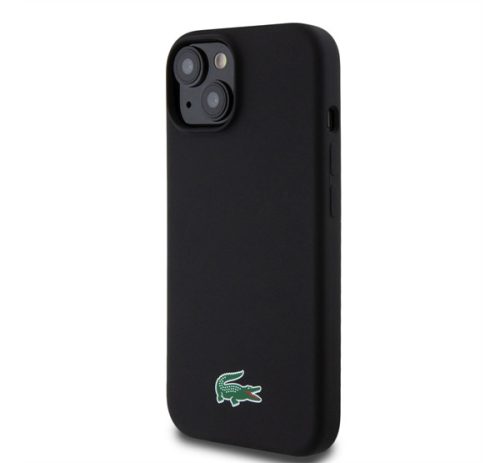 Lacoste Microfiber Croc Logo MagSafe iPhone 15 szilikon tok, fekete