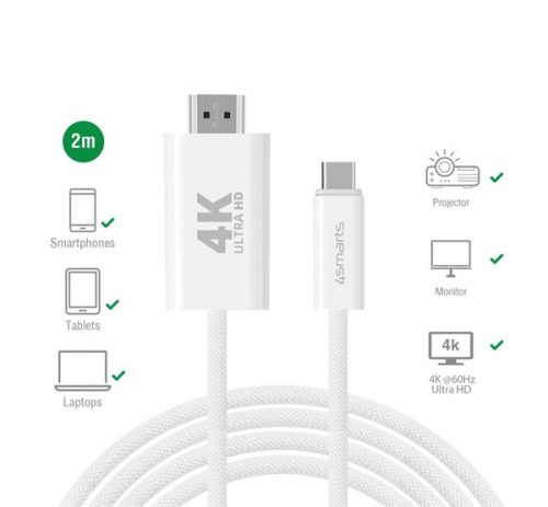 4smarts USB-C - HDMI kábel, 2m, fehér