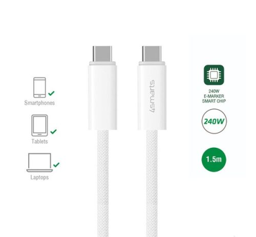 4smarts PremiumCord USB-C kábel, 240W,1.5m, fehér