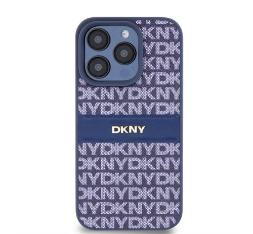 DKNY PU Leather Repeat Pattern Tonal Stripe Apple Iphone 15 Pro tok, kék