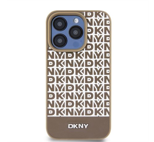 DKNY PU Leather Repeat Pattern Bottom Stripe Apple Iphone 15 Pro tok, barna