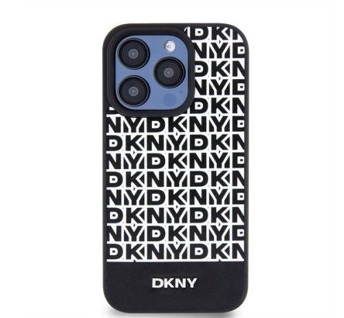 DKNY PU Leather Repeat Pattern Bottom Stripe Apple Iphone 15 Pro tok, fekete