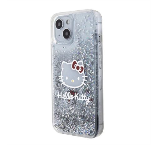 Hello Kitty Liquid Glitter Electroplating Head Logo Apple Iphone 15 hátlap tok, átlátszó