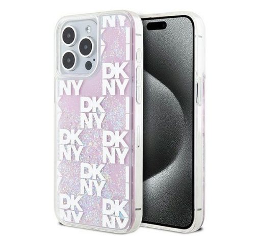 DKNY Liquid Glitter Checkered Pattern iPhone 15 Pro Max hátlap tok, rózsaszín