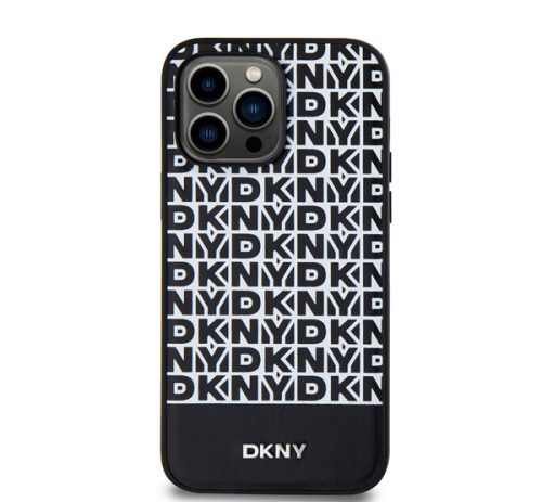 DKNY PU Leather Repeat Pattern Bottom Stripe iPhone 15 Pro Max hátlap tok, fekete