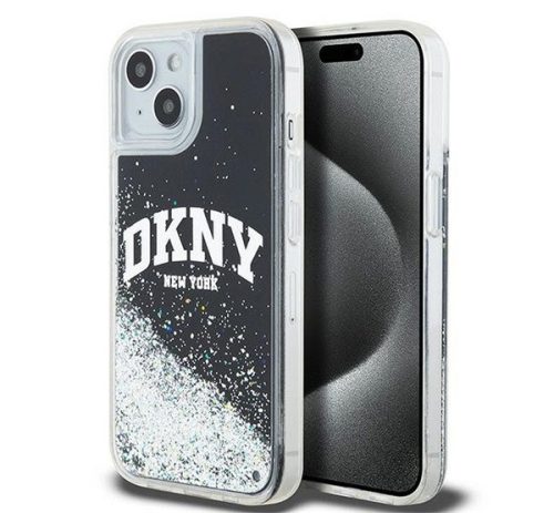 DKNY Liquid Glitter Big Logo Apple iPhone 15 Plus / 14 Plus hátlap tok, fekete, DKHCP15MLBNAEK