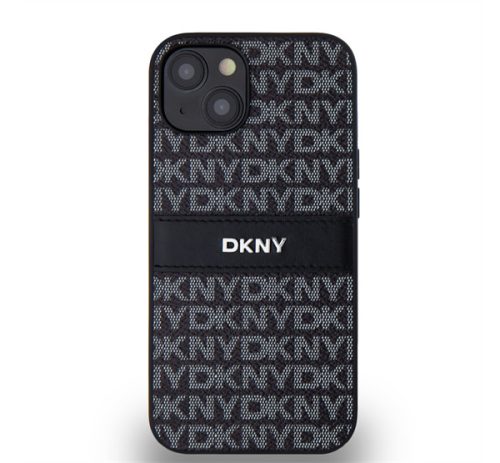 DKNY PU Leather Repeat Pattern Tonal Stripe Apple iPhone 14 hátlap tok, fekete