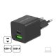 Hálózati töltő adapter Type-C + USB, PD 30W / QC3.0 18W, fekete