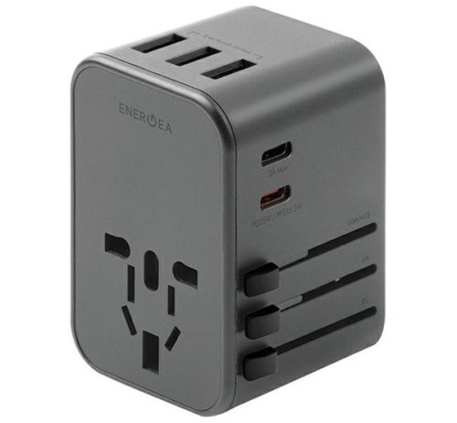 Energea Travelworld 4in1 3xUSB / 2x Type-C utazó gyorstöltő adapter, (PD-PPS-QC 3.0) 35.5W, szürke (US/UA/EU/UK) 