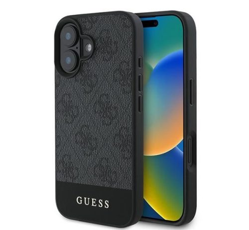 Guess 4G Bottom Stripe Apple iPhone 16 hátlap tok, szürke GUHCP16SG4GLGR