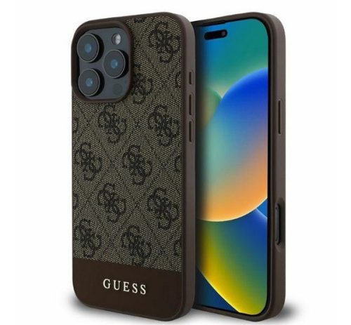 Guess 4G Bottom Stripe Apple iPhone 16 Pro Max hátlap tok, barna GUHCP16XG4GLBR