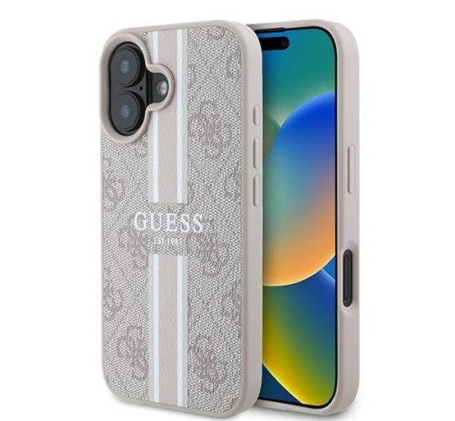 Guess 4G Printed Stripes MagSafe Apple iPhone 16 Plus hátlap tok, rózsaszín GUHMP16MP4RPSP