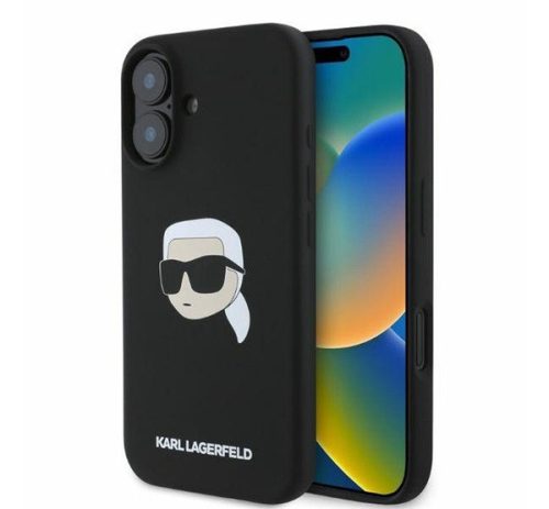 Karl Lagerfeld Silicone KL Head Print Apple iPhone 16 hátlap tok, fekete KLHMP16SSKHPPLK