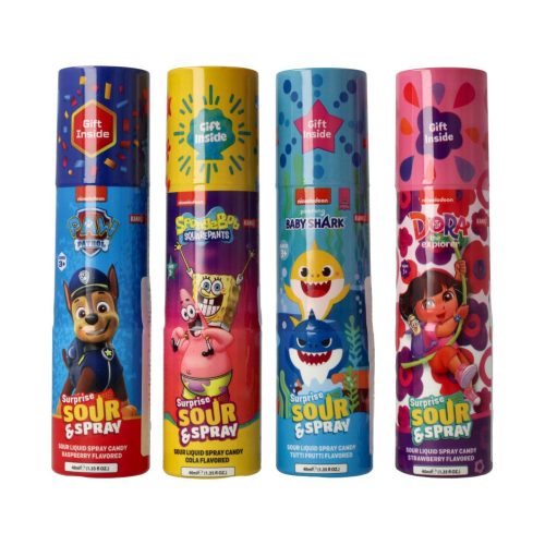 Surprise Sour&Spray-40ml - Mancs őrjárat,BabyShark,SpongyaBob,Dóra a felfedező