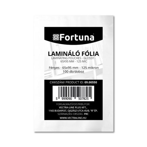 Lamináló fólia FORTUNA 65x95mm 125 mikron fényes 100/dob