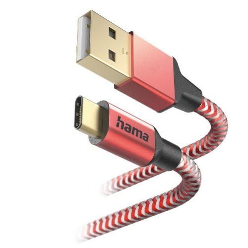 Adatkábel HAMA Reflective USB-C 1,5m piros
