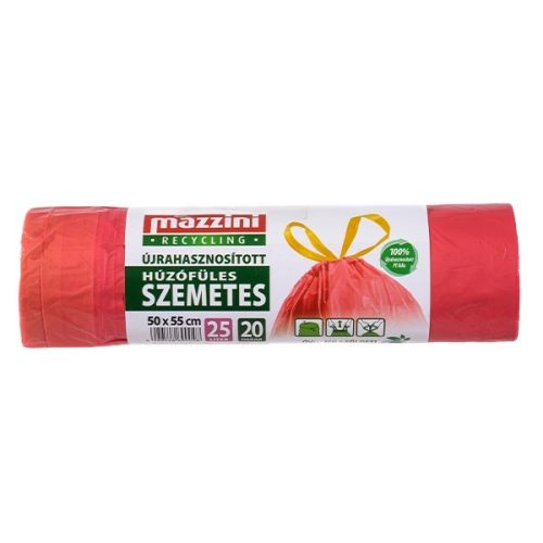 Szemeteszsák MAZZINI 25L húzófüles újrahasznosított 20 darabos