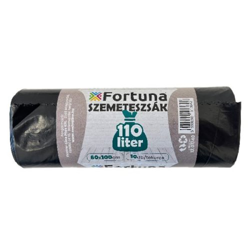 Szemeteszsák FORTUNA 110L fekete 60x100 cm 10 db/tekercs