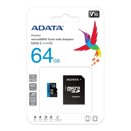 Adata MEMÓRIAKÁRTYA MICROSD 64GB AUSDX64GUICL10A1-RA1