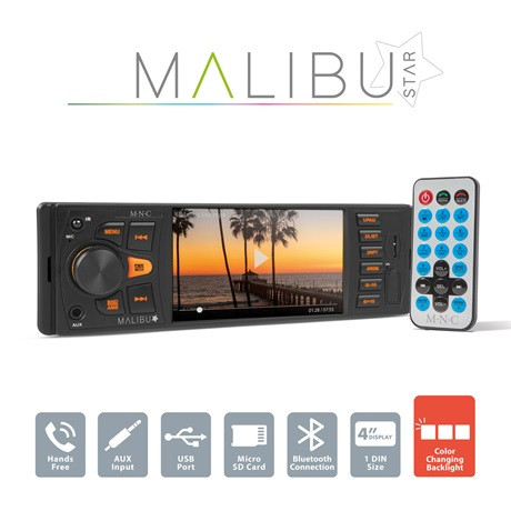 MNC FEJEGYSÉG "MALIBU" - 1 DIN - 4 X 50 W - LCD - BT - MP5 - AUX - SD - USB 39751