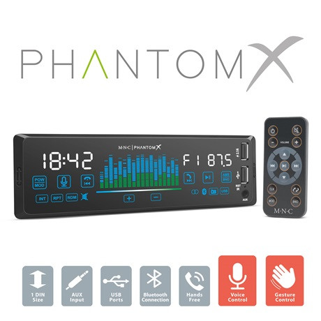 MNC FEJEGYSÉG "PHANTOMX" - 1 DIN - 4 X 50 W - GESZTUSVERZÉLÉS - BT - MP3 - AUX - USB 39752